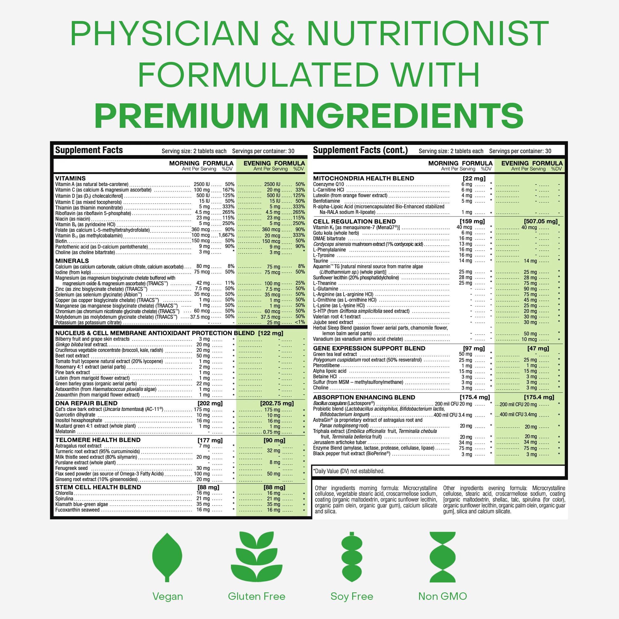 HealthyCell AM/PM Healthspan, etiqueta visible, recordatorio de uso y beneficio diario.