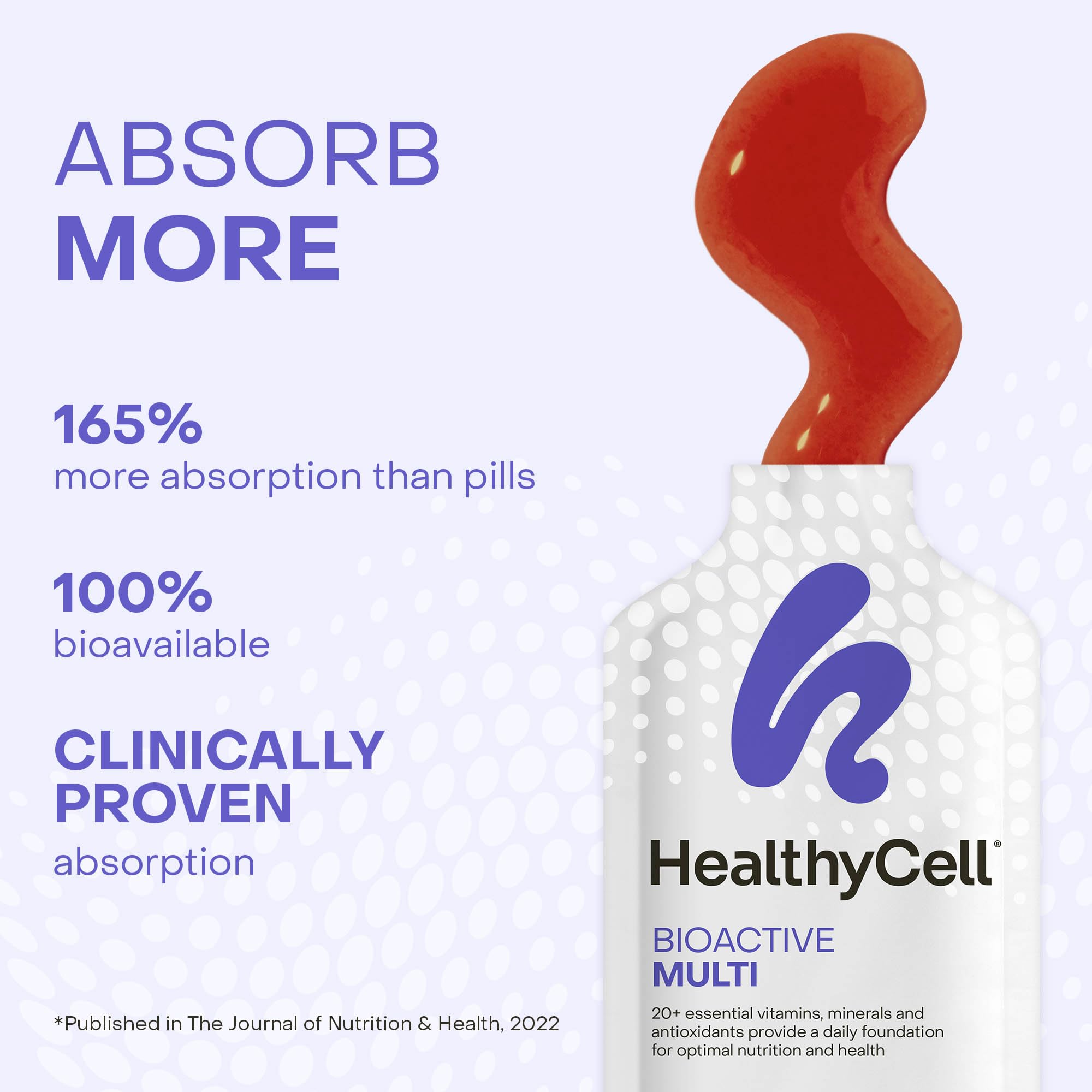HealthyCell Bioactive Daily envase con 14 gel packs, suministro diario práctico