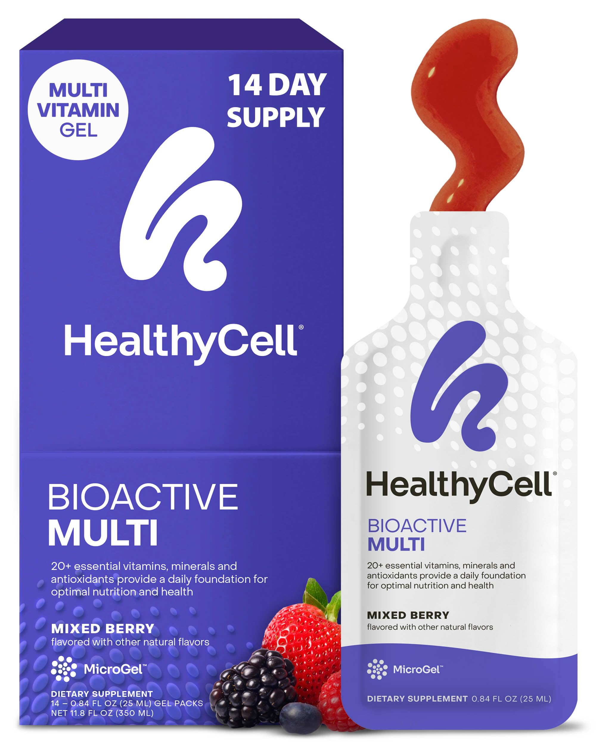 HealthyCell Bioactive Daily gel pack visto de frente para energía diaria