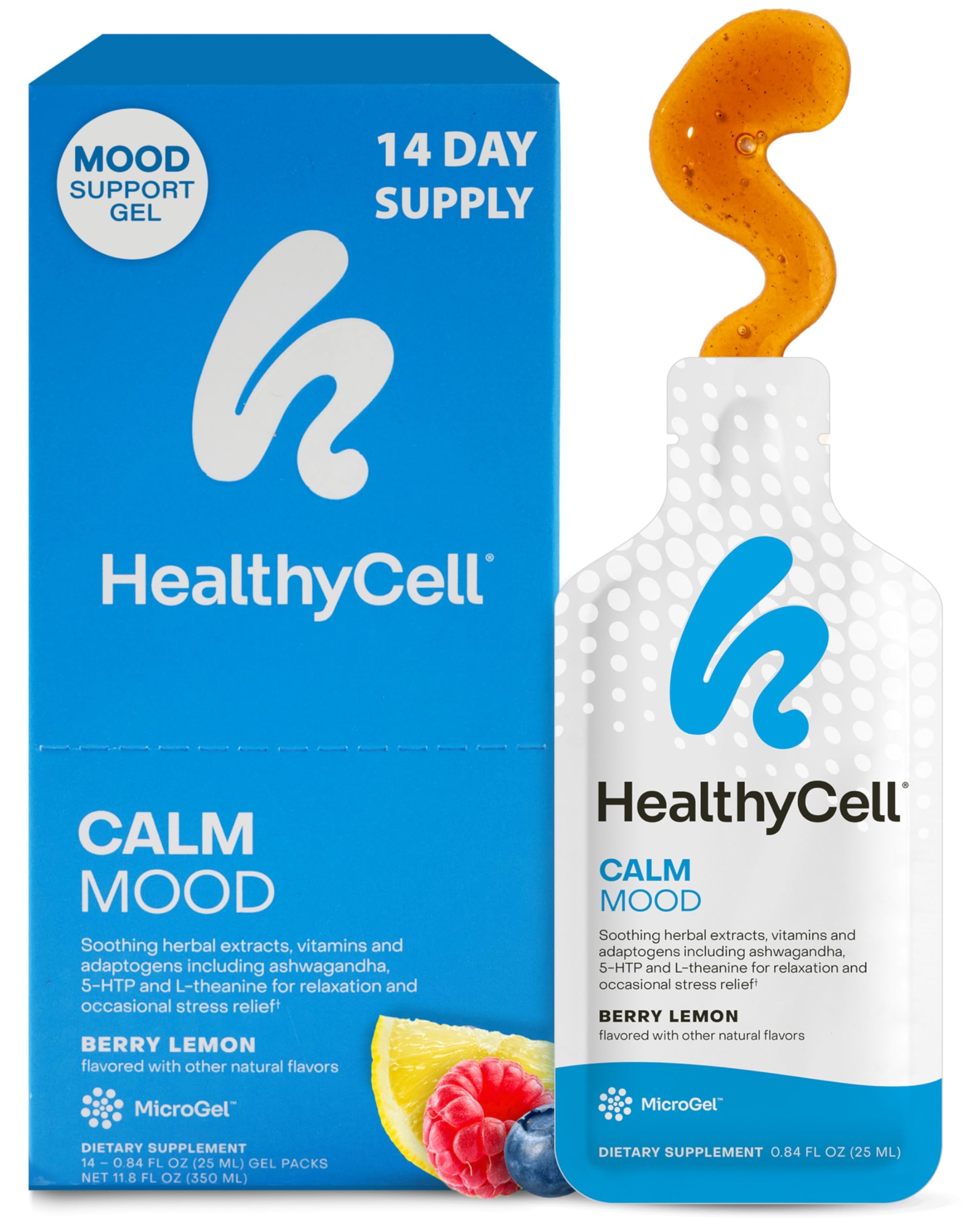 HealthyCell Calm Mood gel relajante en paquete para uso diario