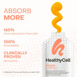 Healthycell Focus & Recall, sabor durazno piña ideal para enfoque diario.