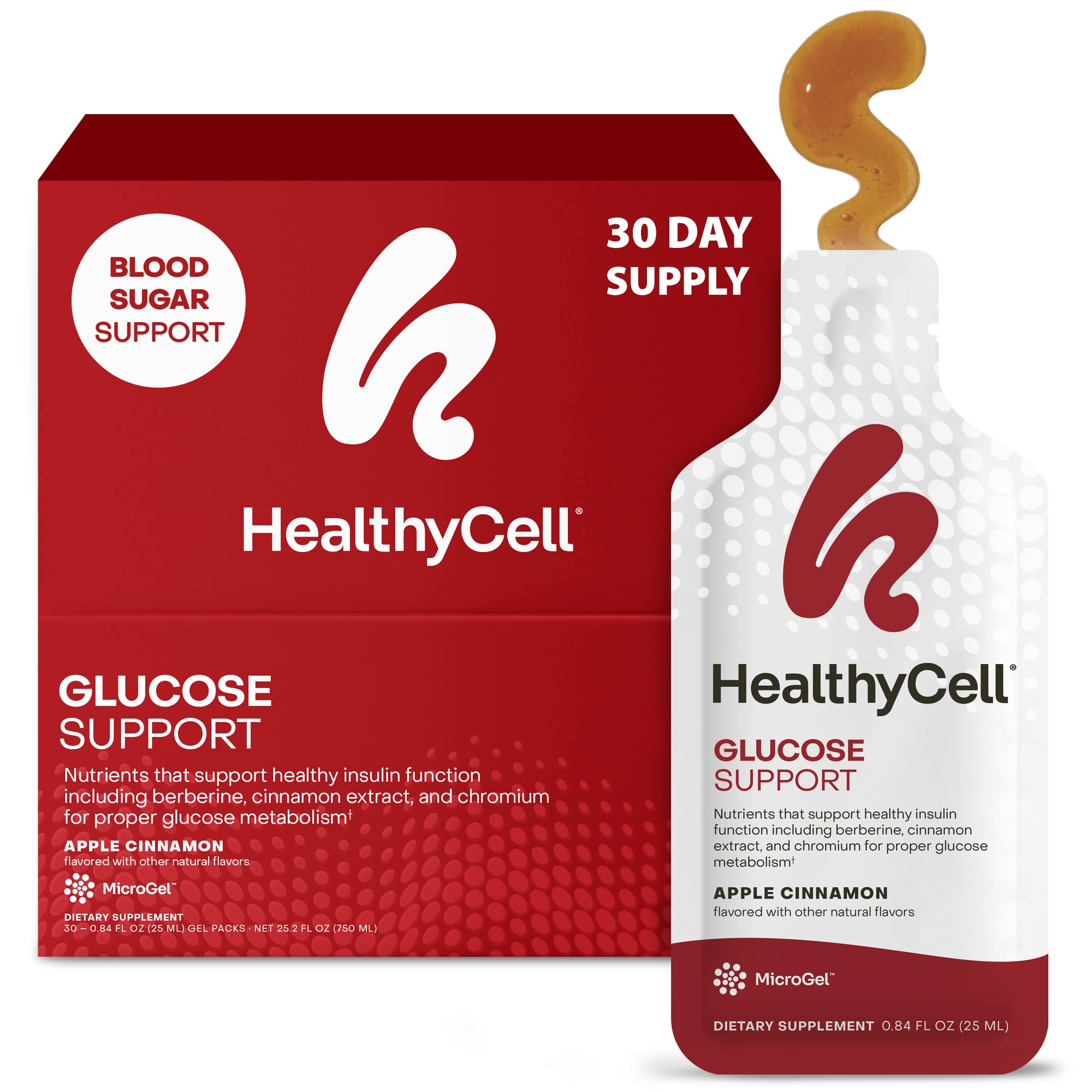 HealthyCell Glucose Support envase gel manzana canela para uso diario