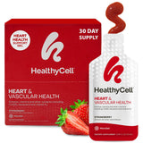 HealthyCell Heart and Vascular bottle pour demonstrates convenient daily dose for cardiovascular support.