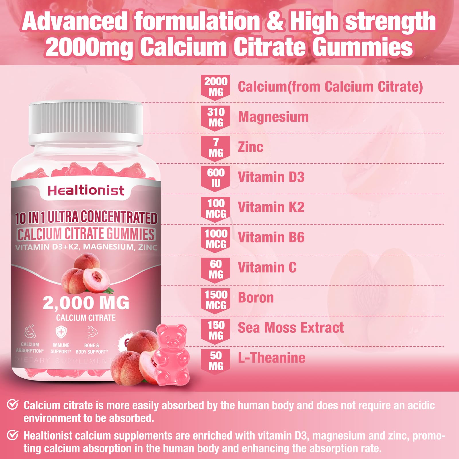 Healtionist etiqueta D3 y K2 visible, vitaminas clave para la salud.