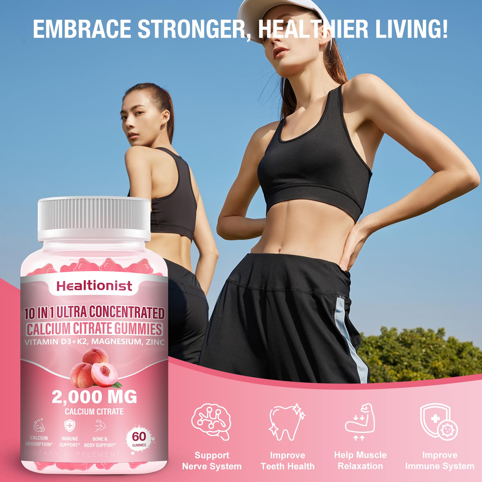 Healtionist gominolas sabor durazno, colores atractivos y aroma suave.