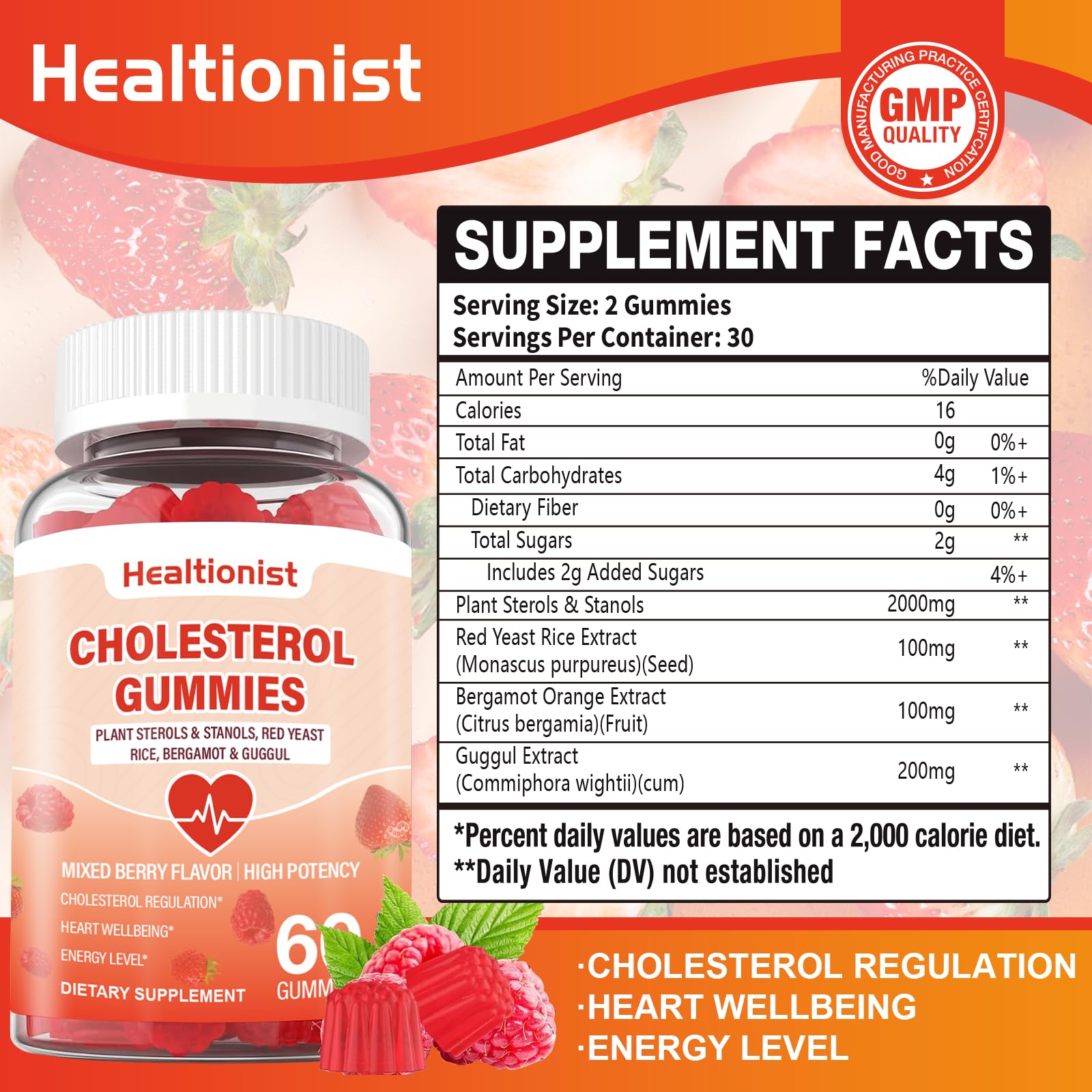 Gomitas Healtionist con bergamota, sabor cítrico agradable para la rutina diaria.
