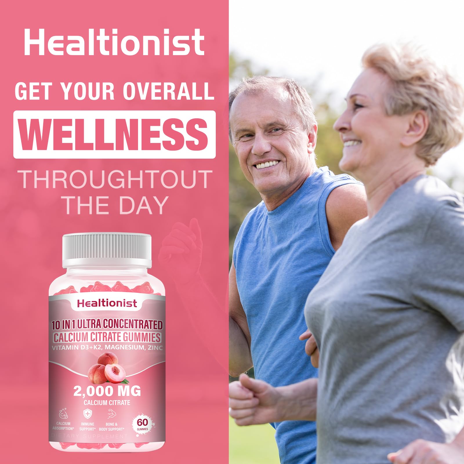 Healtionist presentación caja 120 gominolas, diseño limpio y práctico.