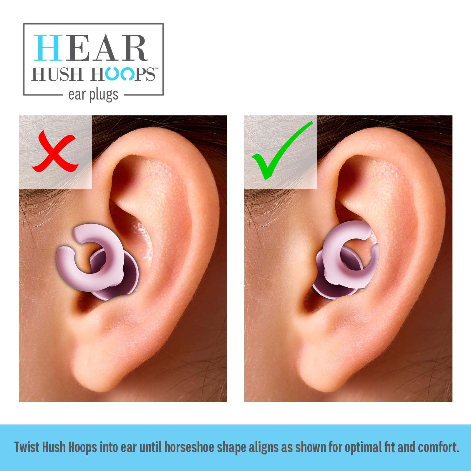 HEAR HUSH HOOPS tapas XS ofrecen ajuste adaptable para oídos pequeños y estabilidad.
