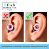 HEAR HUSH HOOPS tapas XS ofrecen ajuste adaptable para oídos pequeños y estabilidad.