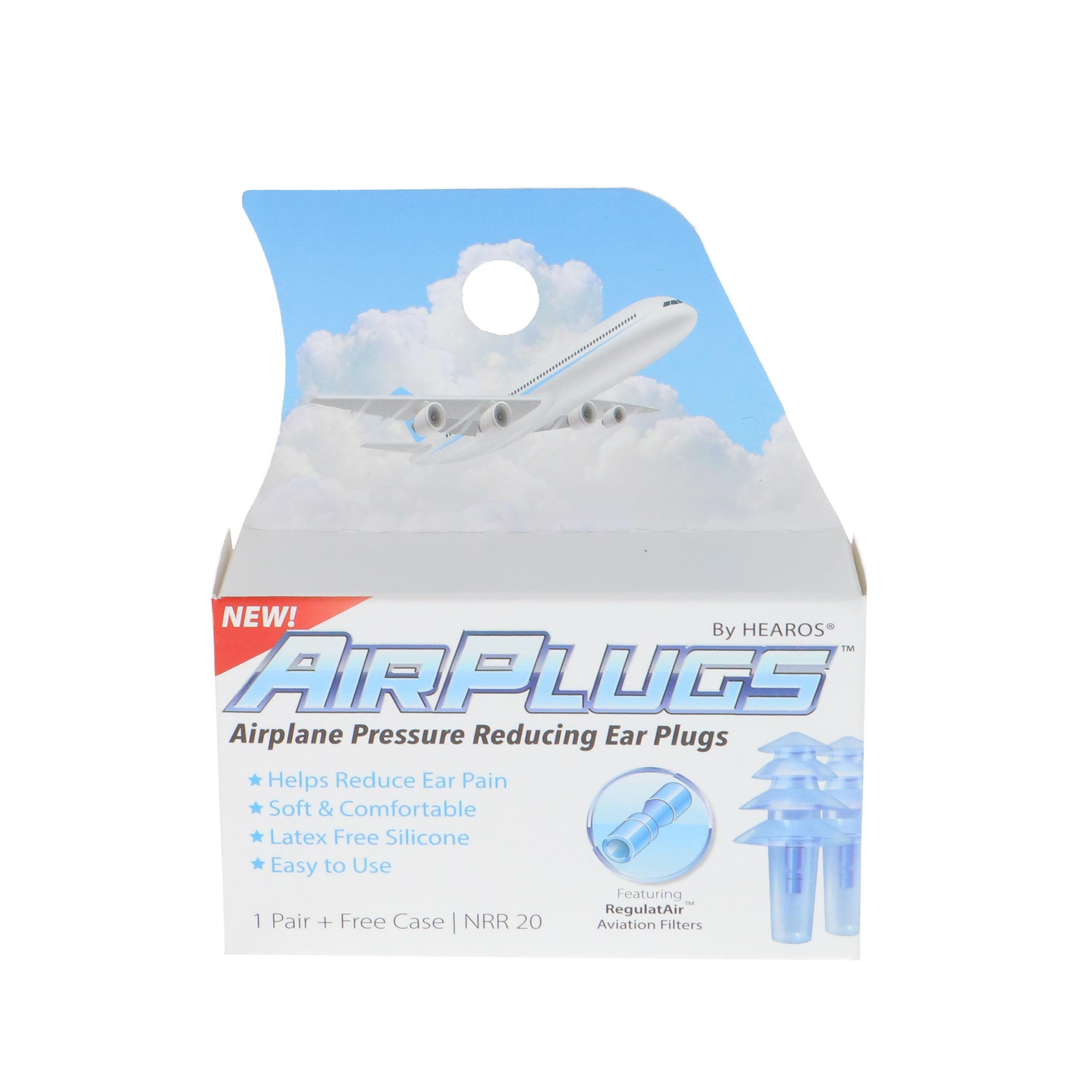 Hearos AirPlugs con estuche gratis para viajar y almacenamiento fácil.