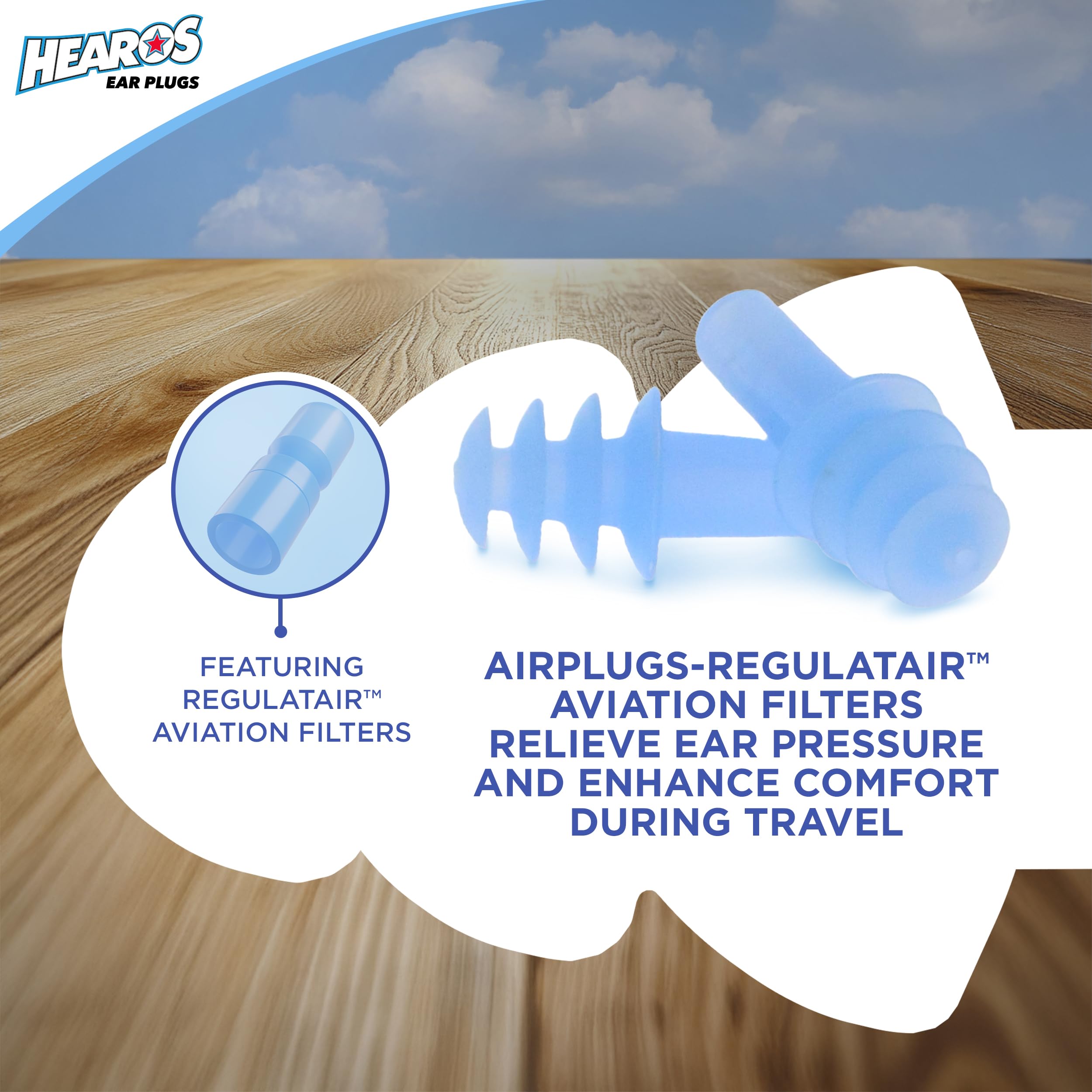 Hearos AirPlugs con tecnología RegulatAir ayuda a disminuir la presión en cabina.
