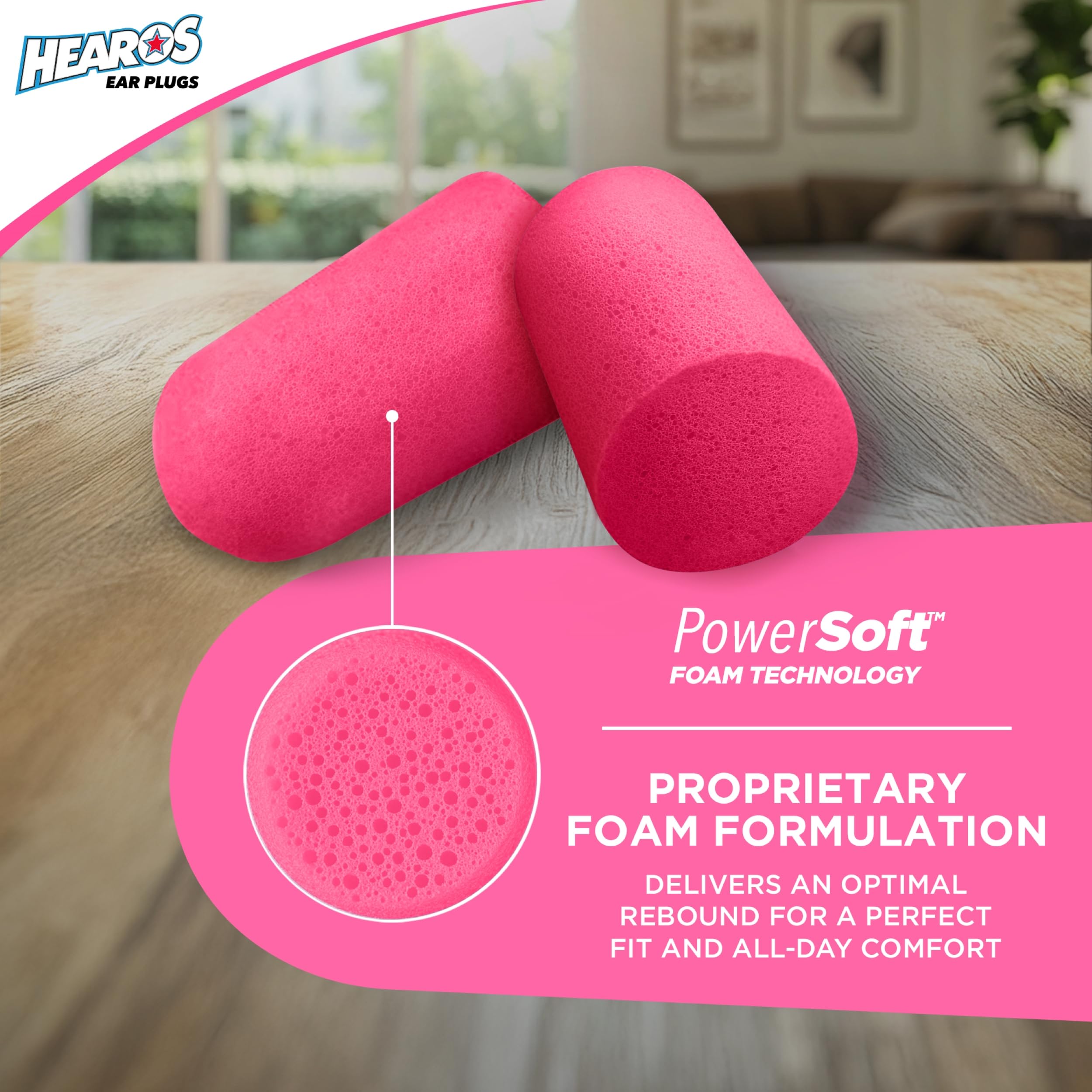 Hearos Sleep Pretty rosa: tapones de espuma para descanso cómodo durante sueño o lectura.