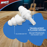 HEAROS tapones con tres aletas flexibles para ajustar perfectamente a la oreja.