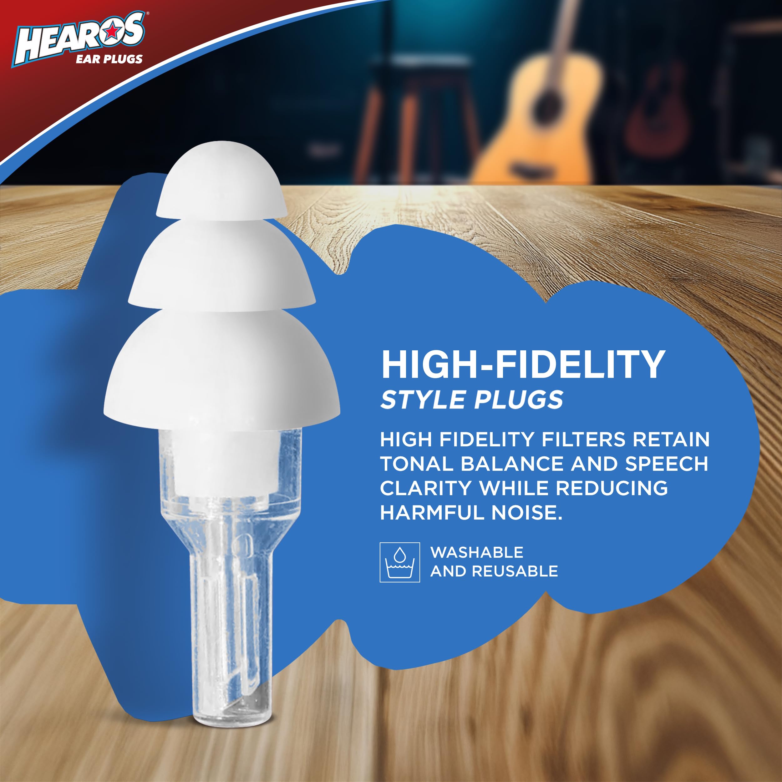 HEAROS tapones de silicona transparente y ergonómicos para uso prolongado.