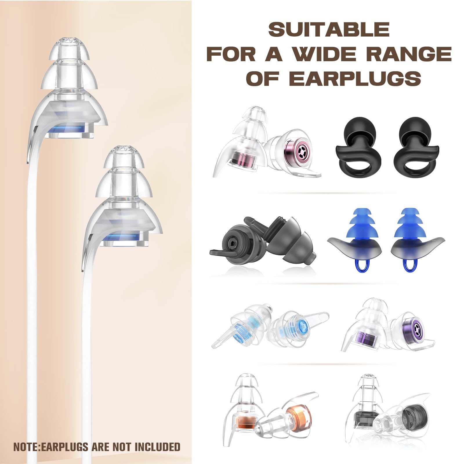 Hearprotek compatibilidad amplia con tapones desmontables.