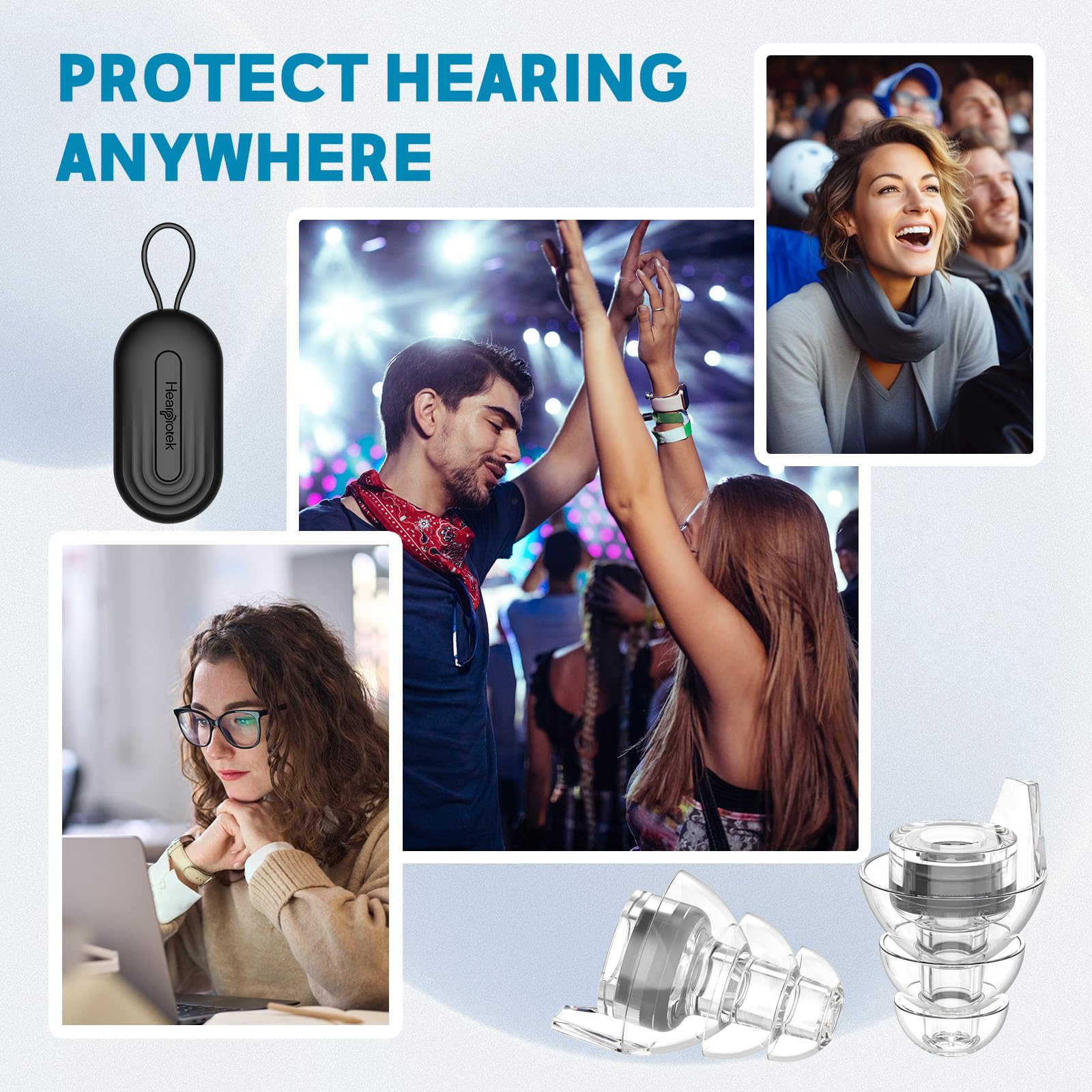 Hearprotek tapones con filtrado de 23 dB, reducción de ruido con claridad.