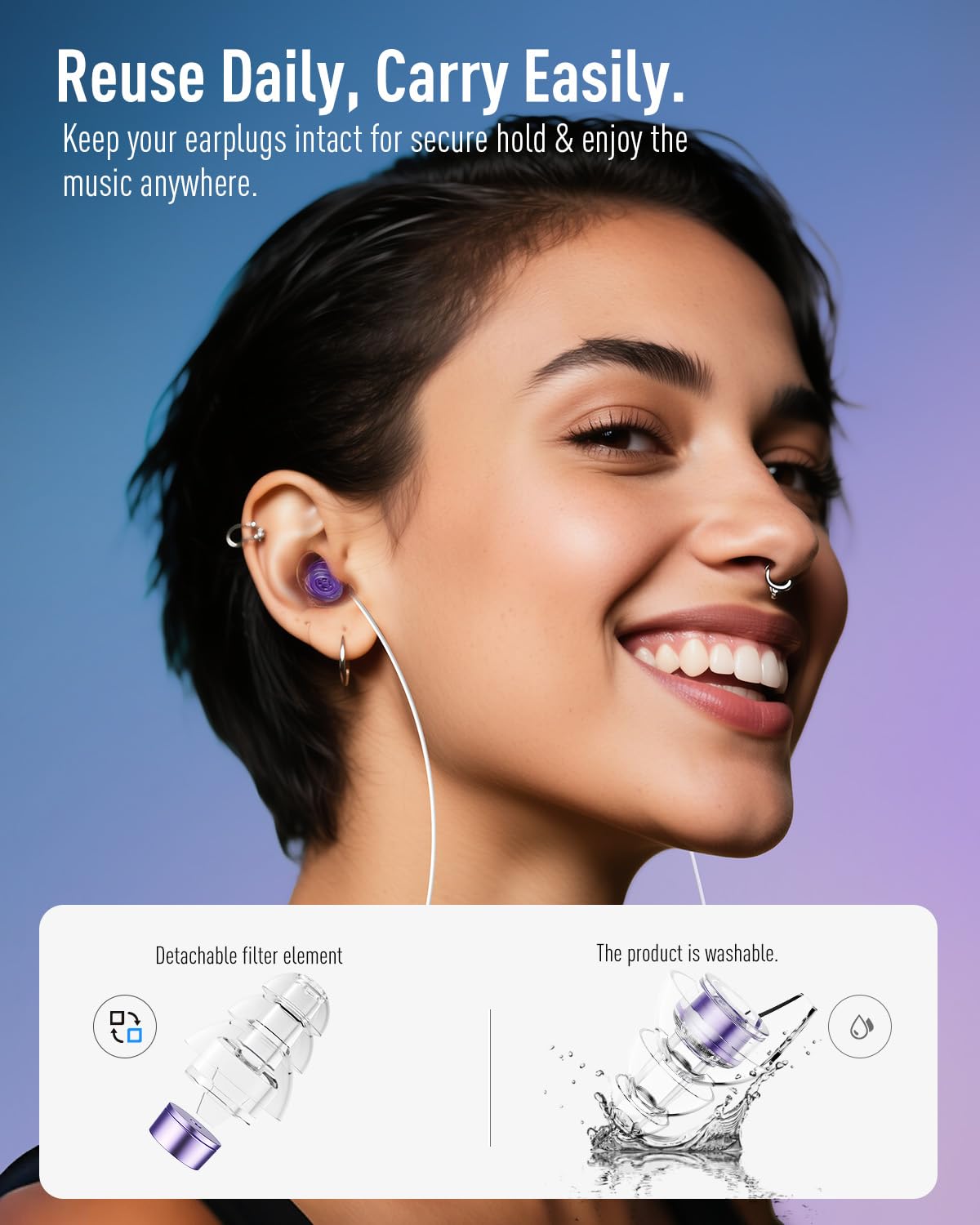Hearprotek cordón de silicona desmontable para mayor comodidad y almacenamiento.