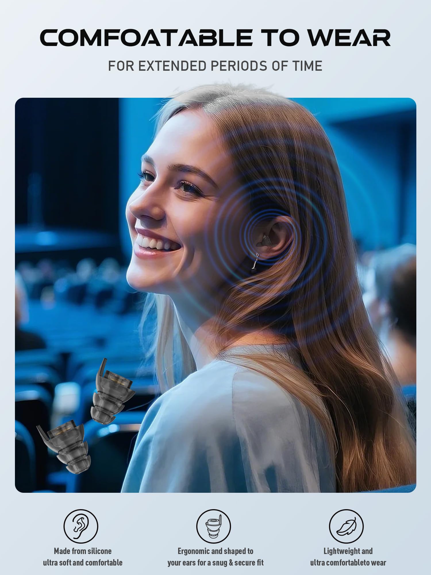 Hearprotek tapones reutilizables para conciertos, ideales para festivales y viajes.