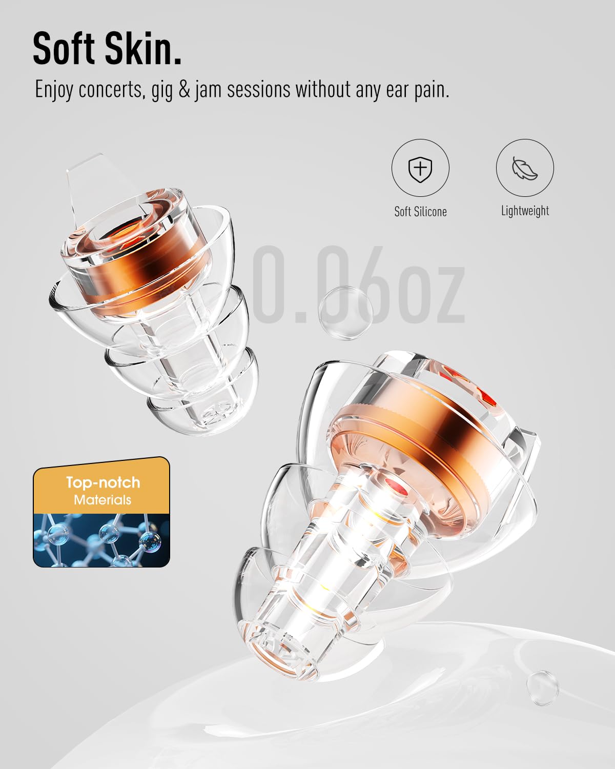 Filtro dorado Hearprotek añade estilo y mantiene la calidad del sonido.