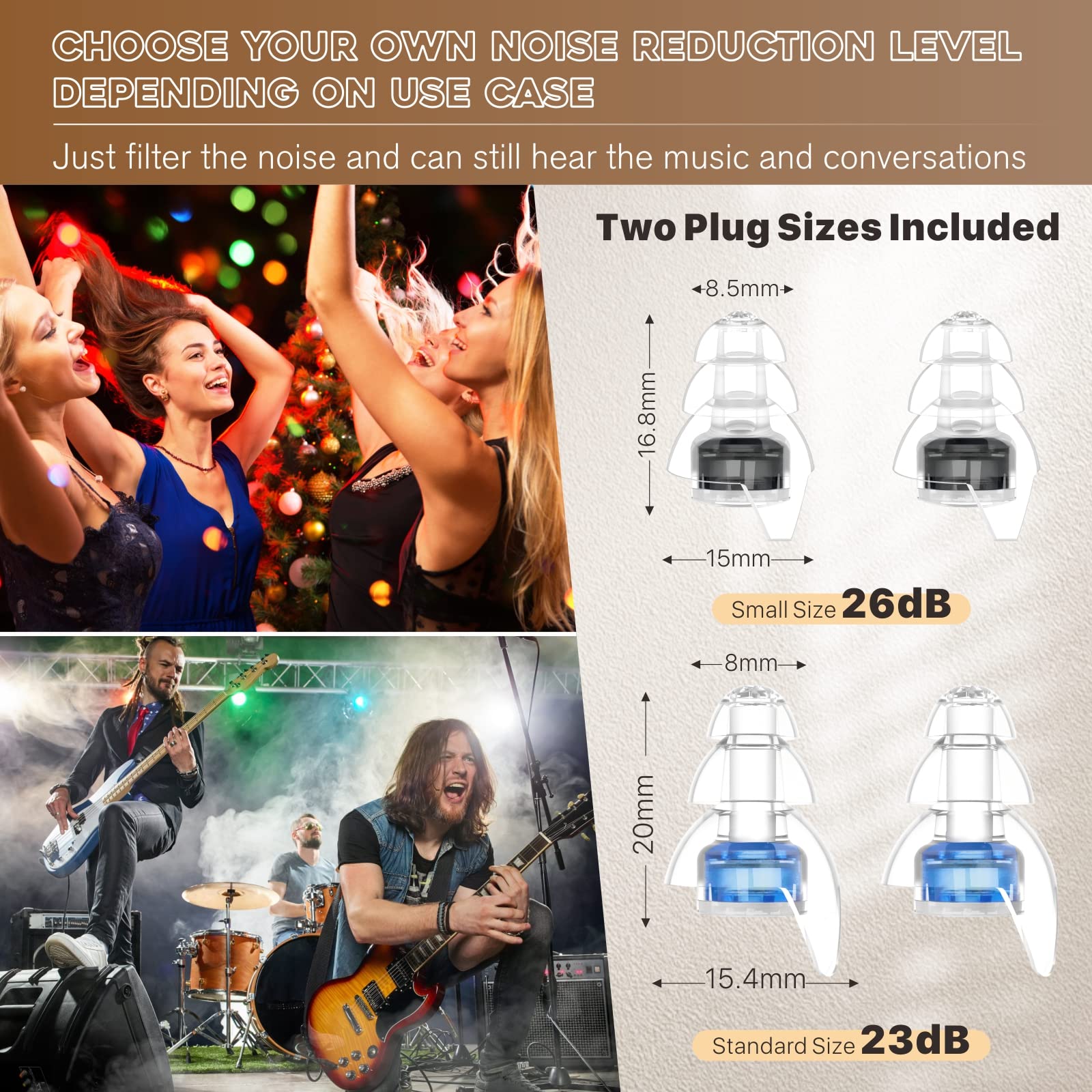 Hearprotek filtros 26 dB para entornos ruidosos manteniendo fidelidad