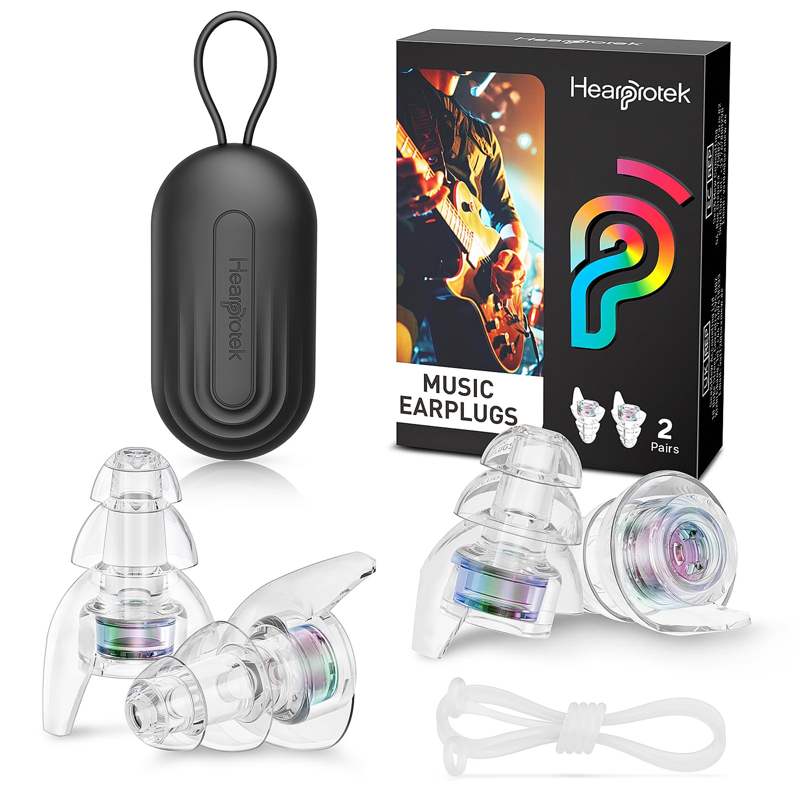 Tapones Hearprotek para conciertos, dos pares violetas, protección auditiva cómoda