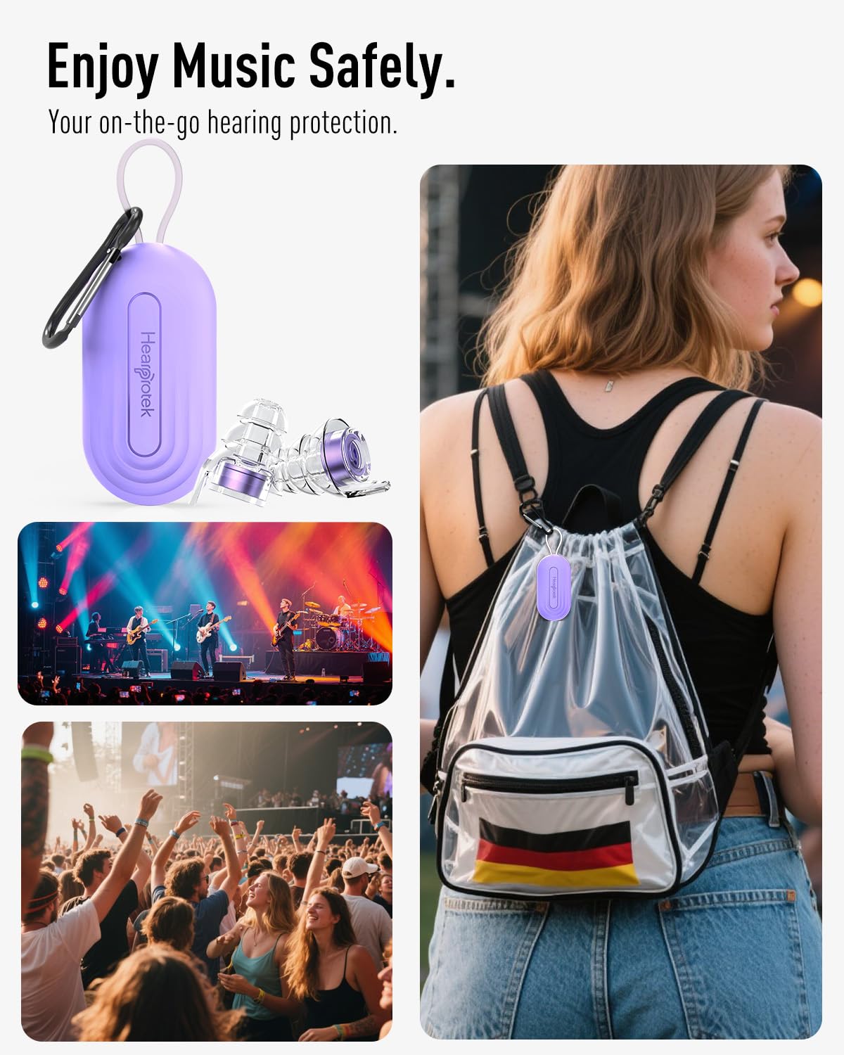 Hearprotek uso en concierto: cómodo y discreto en clubes o festivales.