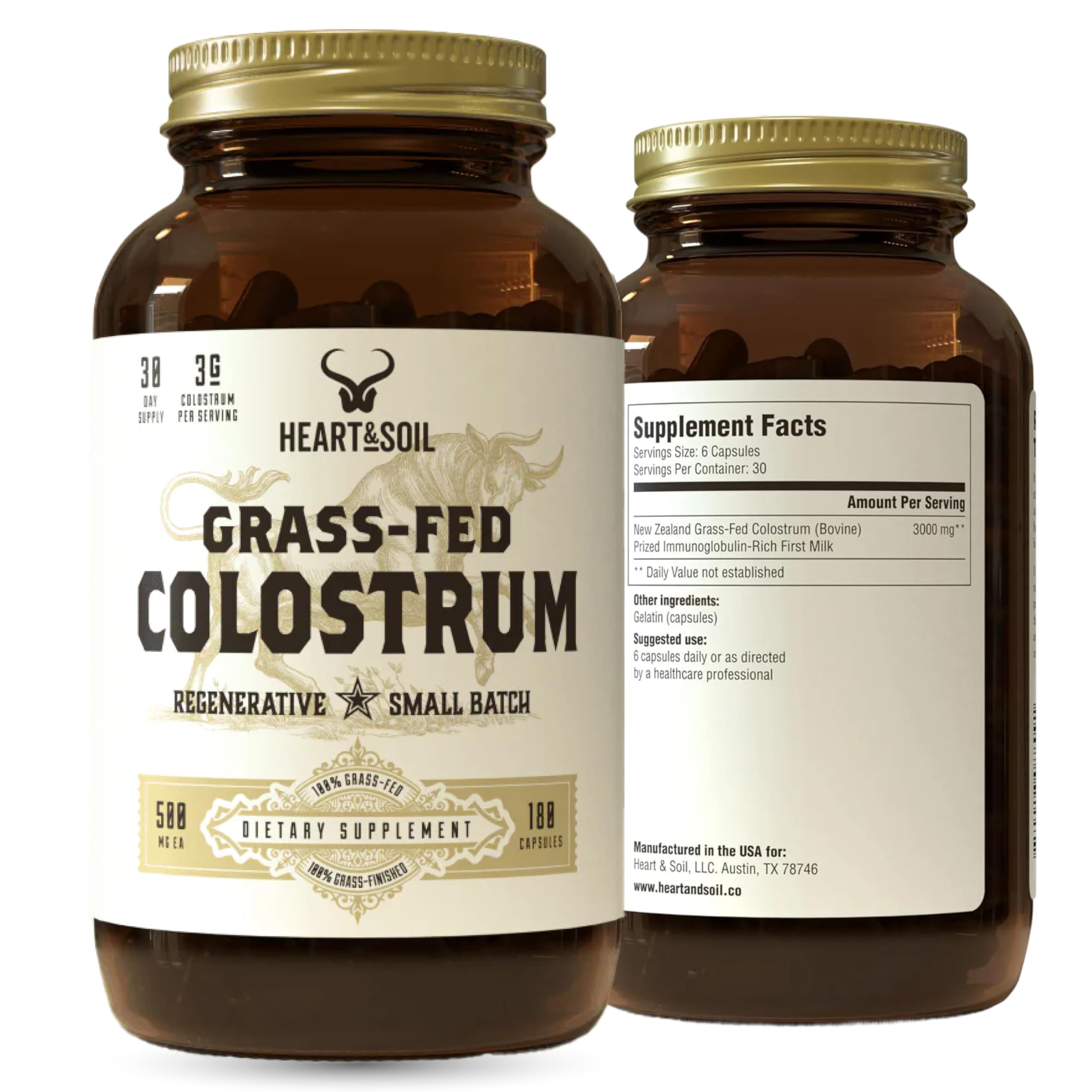 HEART & SOIL cápsulas de colostro 3000mg para apoyo digestivo y muscular