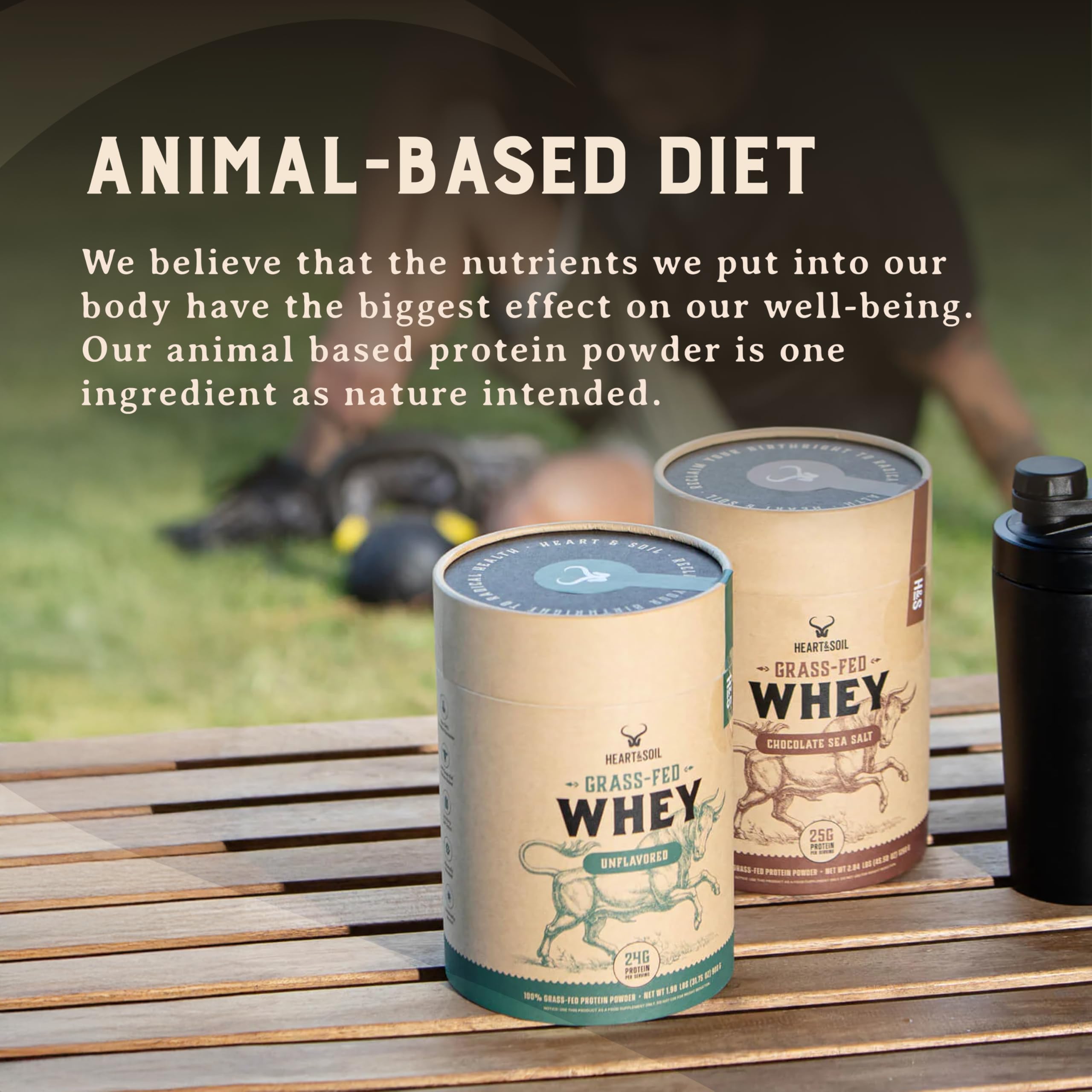 Heart & Soil proteína whey concentrada, ideal tras entreno para apoyo nutricional.