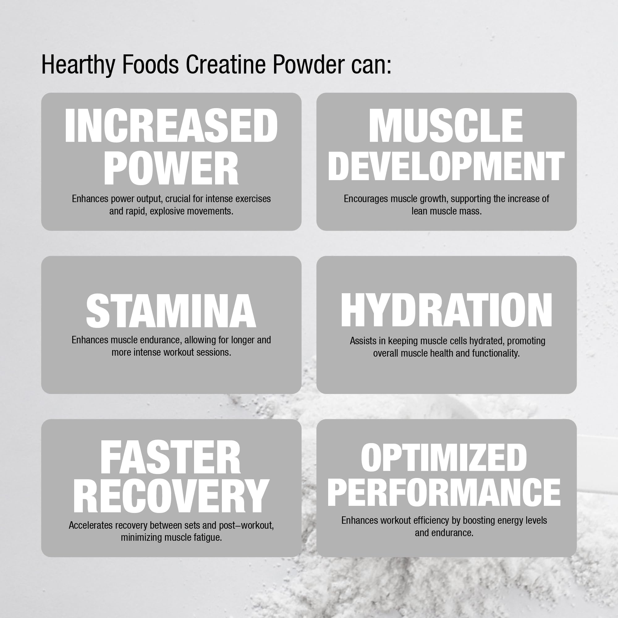 HEARTHY FOODS Creatina Monohidrato micronizado: etiqueta vegana libre de gluten y OGM.