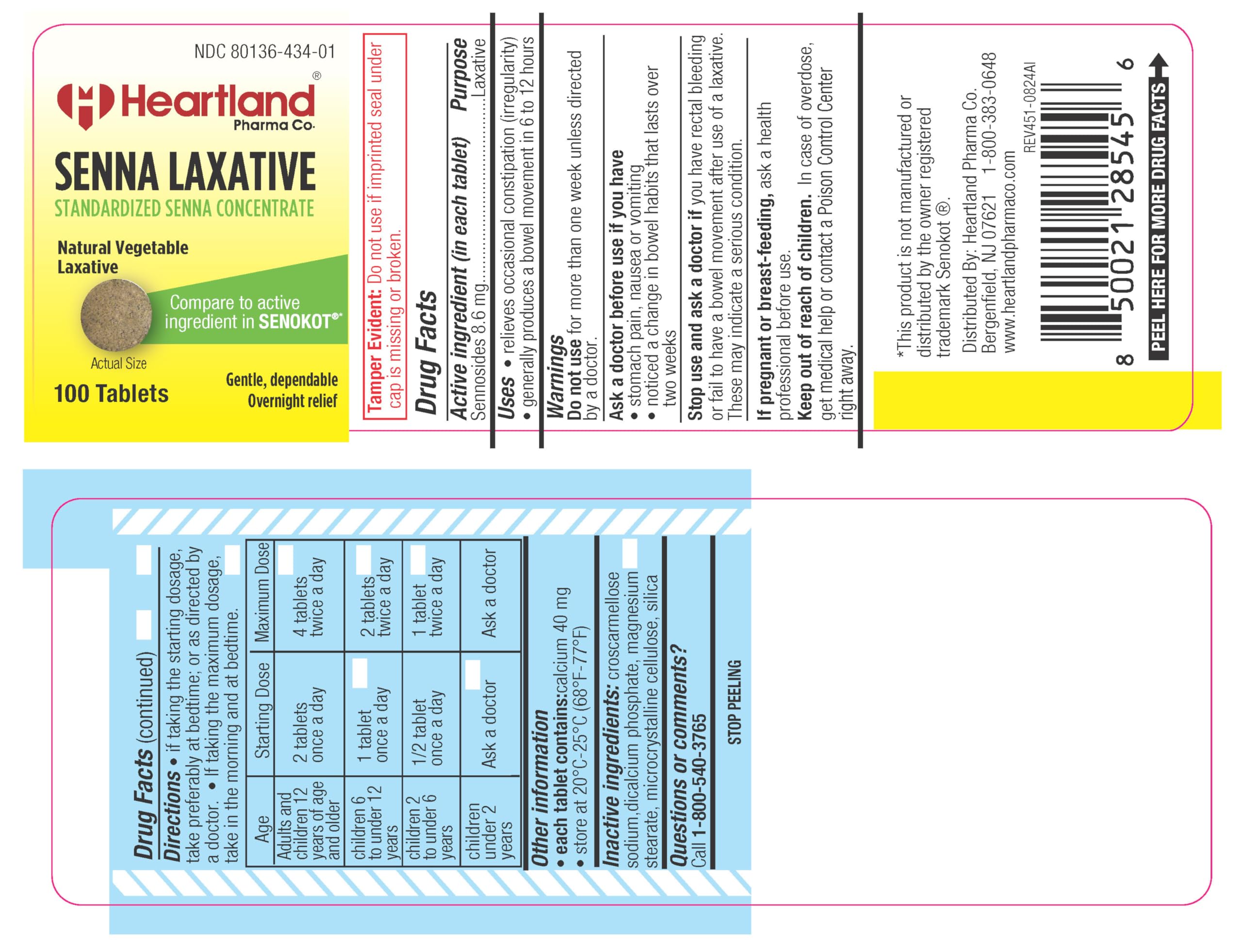 Etiqueta Heartland Pharma Senna con ingredientes vegetales de calidad.