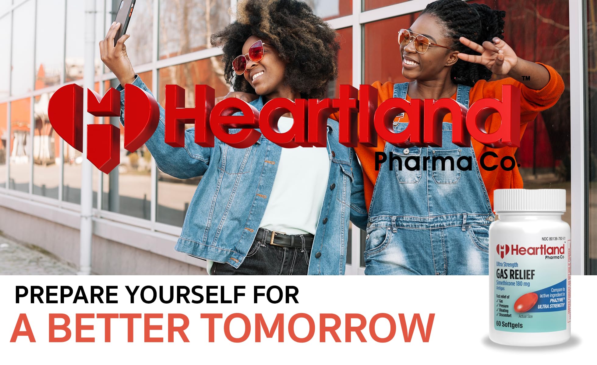 Heartland Pharma Simethicone 180 mg, cápsulas blandas, fácil de consumir con agua.