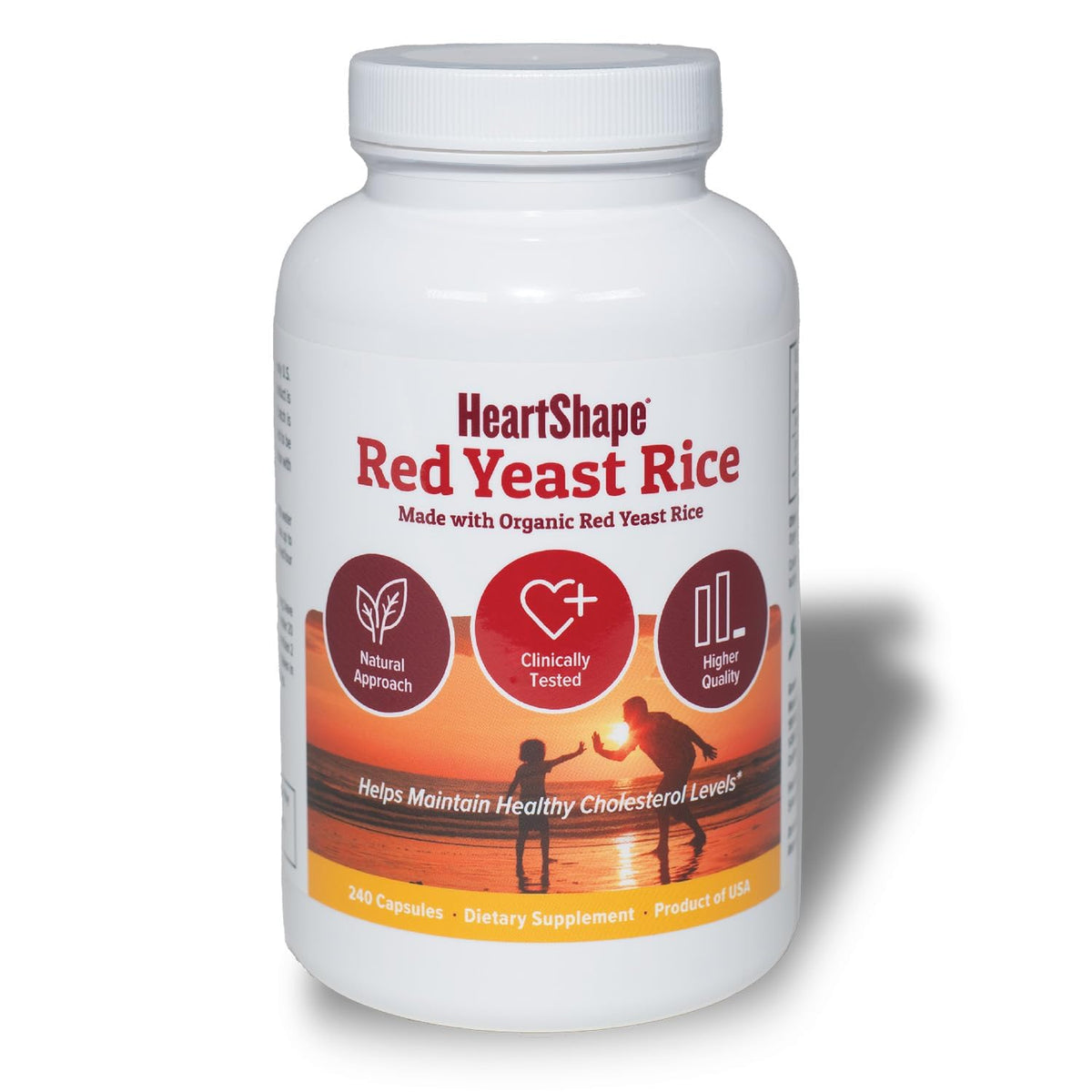 HeartShape Arroz de levadura roja, frasco frontal; posible apoyo para bienestar general