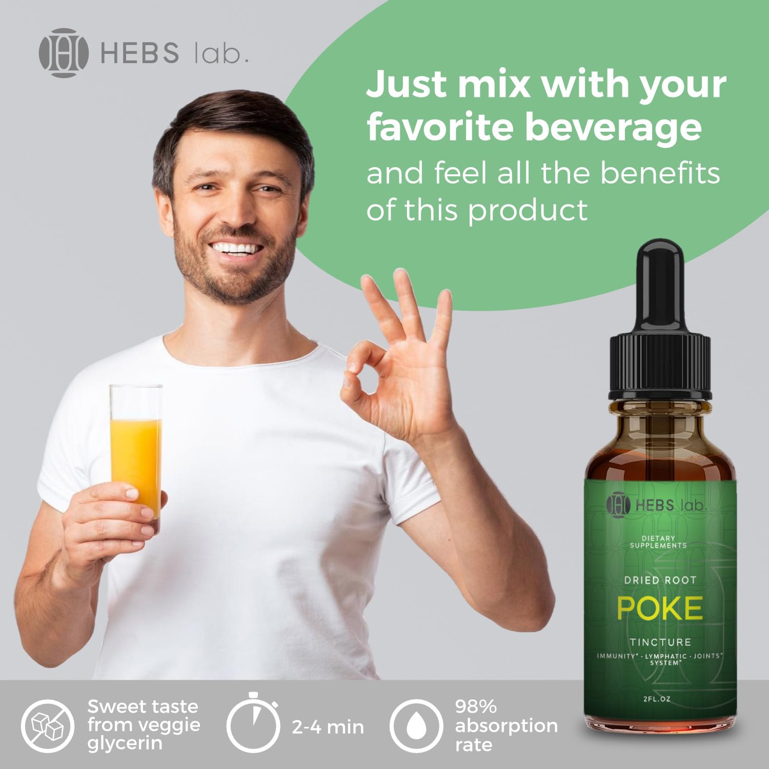 HEBS LAB Poke Raíz Extracto: gotero para dosificación diaria y drenaje linfático.