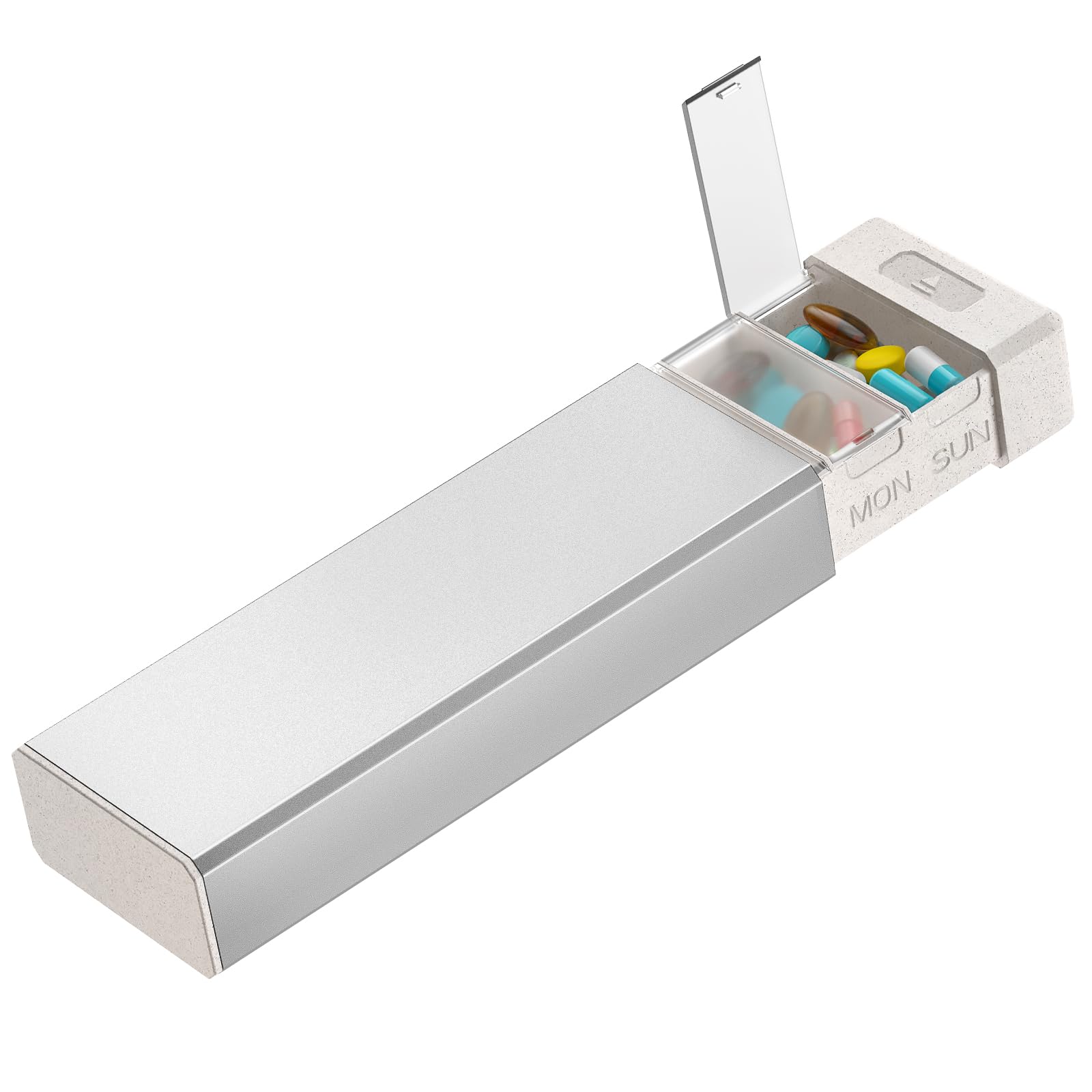 HEIYING organizador-pildoras-semanal-aluminio, ideal para viaje y organización diaria.