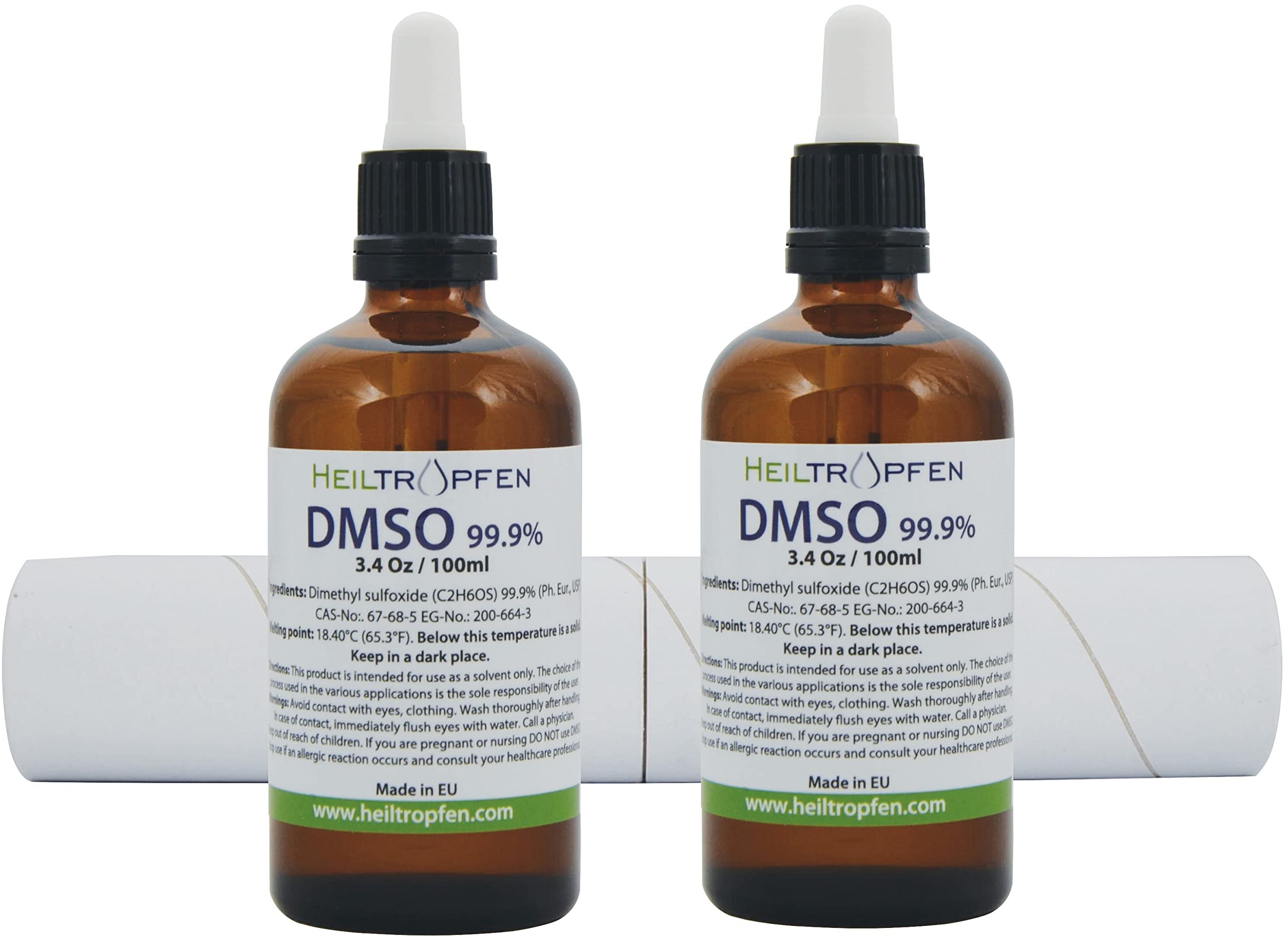 Heiltropfen DMSO, frascos de vidrio con gotero para dosificación controlada.