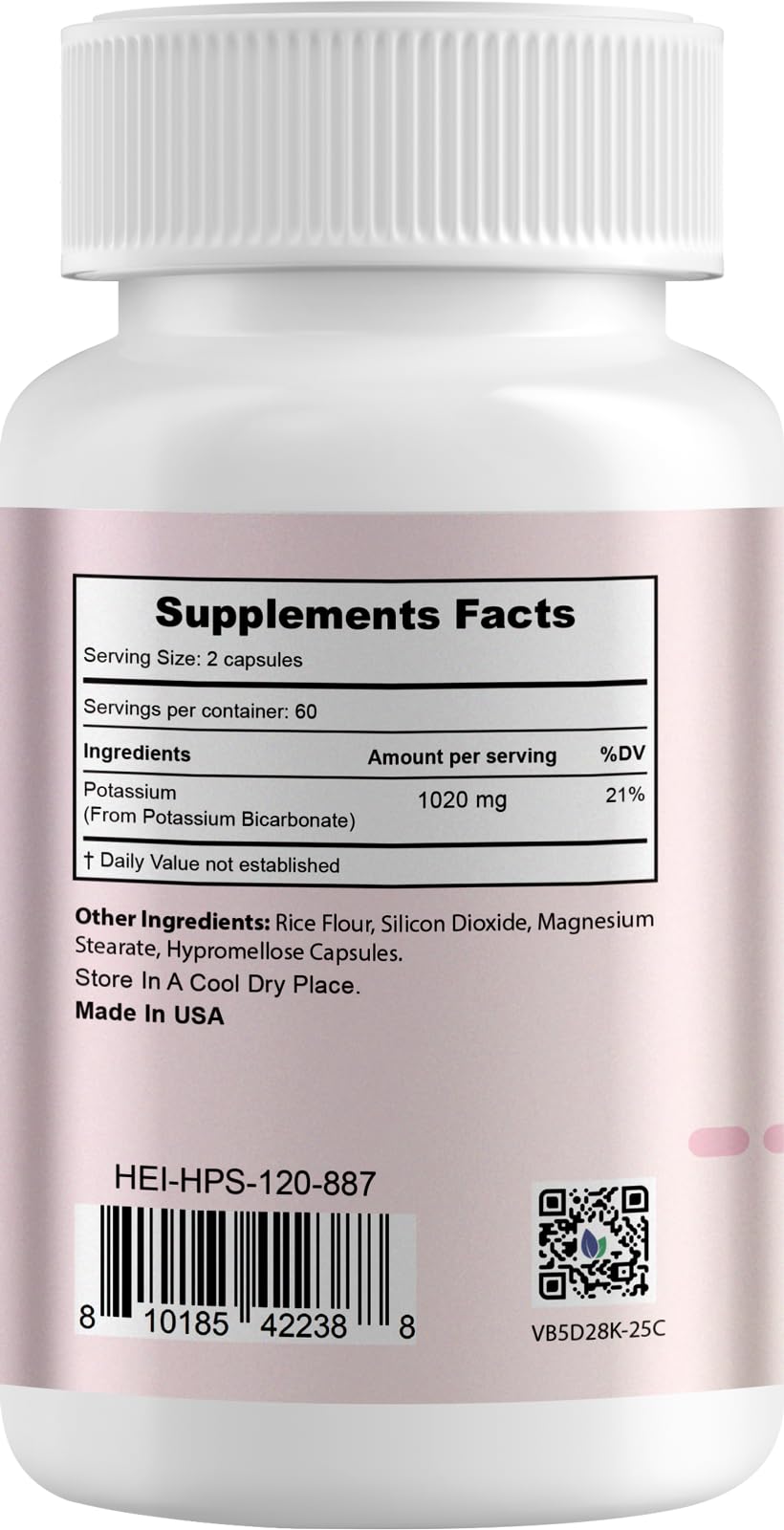Heivy cápsulas vegetarianas de potasio 1020 mg uso diario