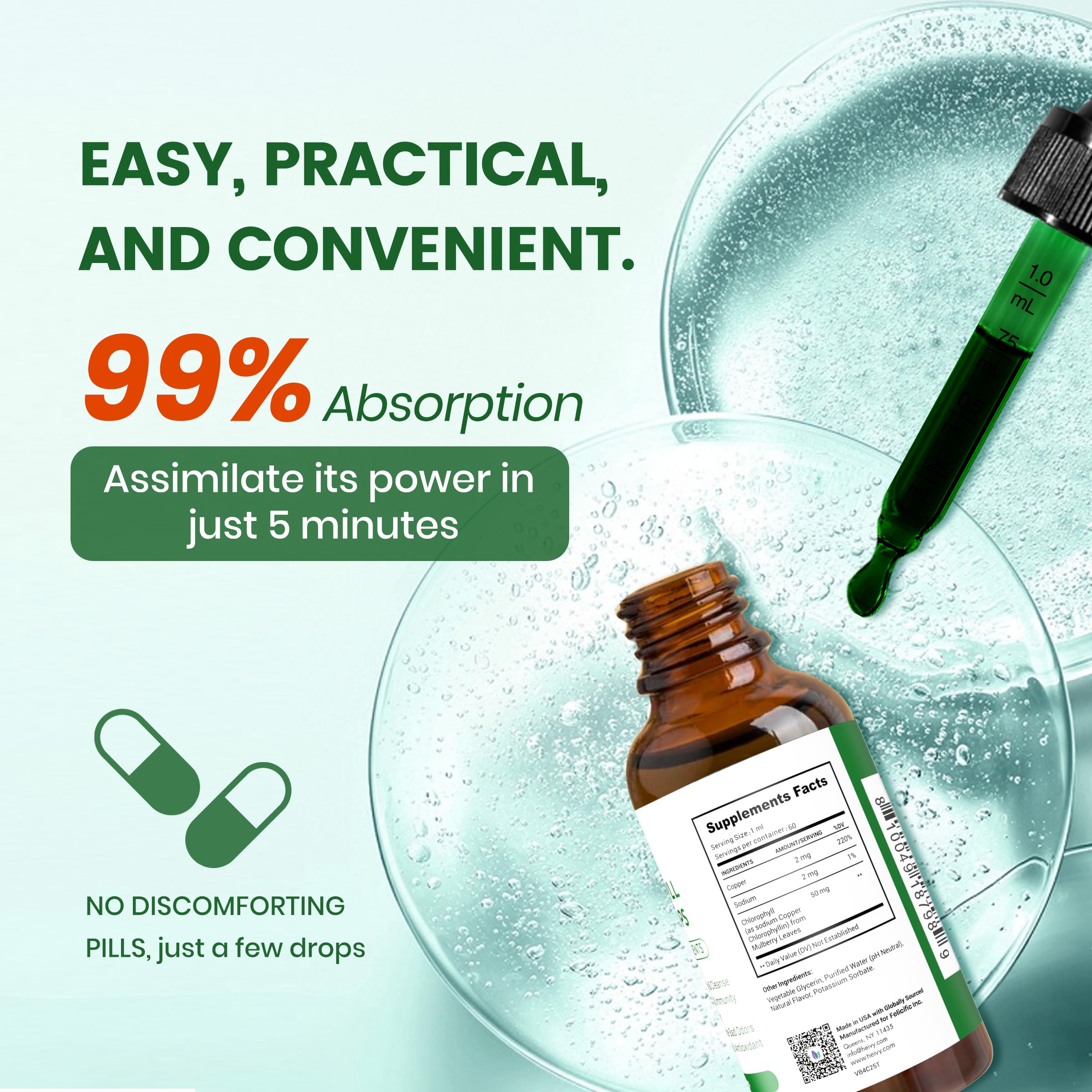 Heivy Clorofilo Gotas: etiqueta clara para reconocer producto natural
