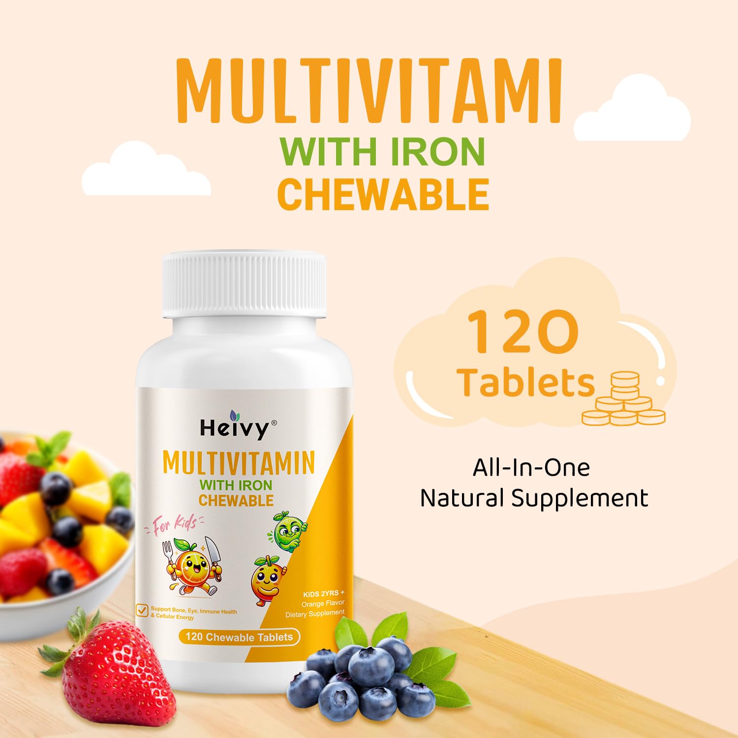 Etiqueta de vitaminas D3 y C en la tableta Heivy.
