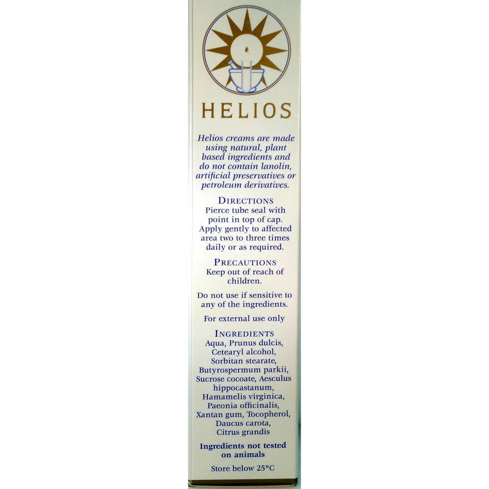 Helios crema aesculus-hamamelis-paeonia en aplicación manual para alivio cómodo.