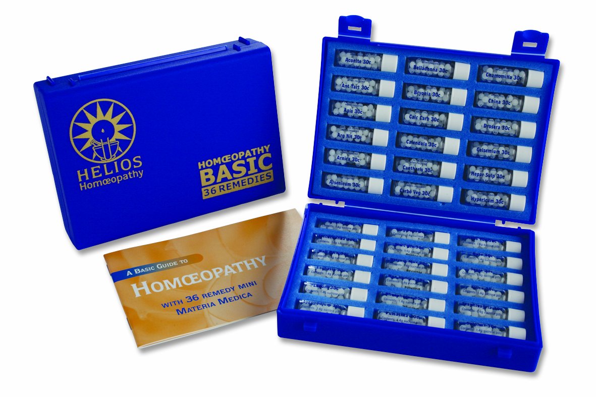 Helios Homeopatía 36, conjunto compacto para uso en casa y viaje.