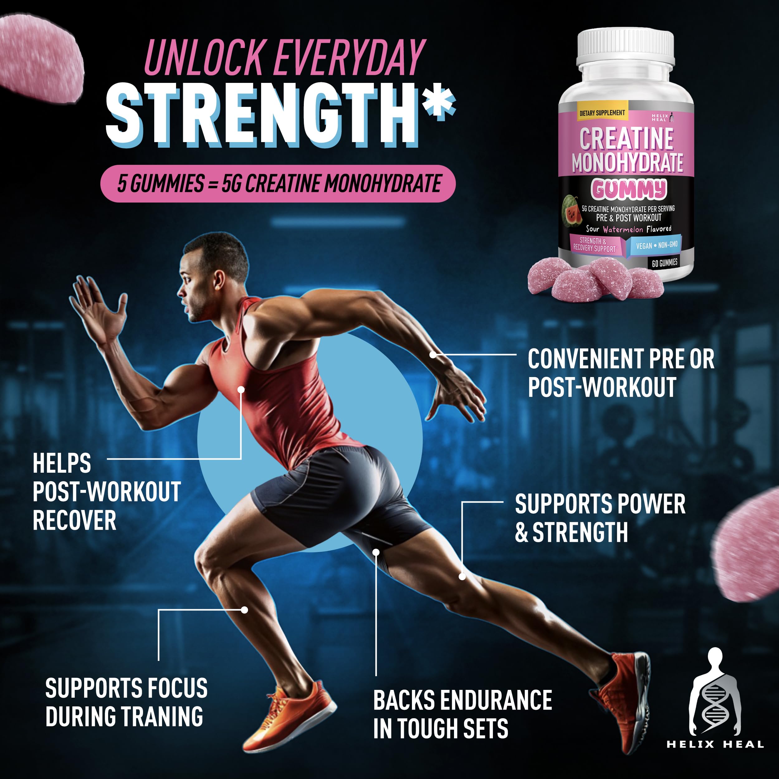 Helix Heal Gomitas, aptas para pre y post entrenamiento.