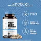 HELLO HEALTH Happy Brain: mezcla de hongos clave para apoyo cognitivo y resiliencia diaria.