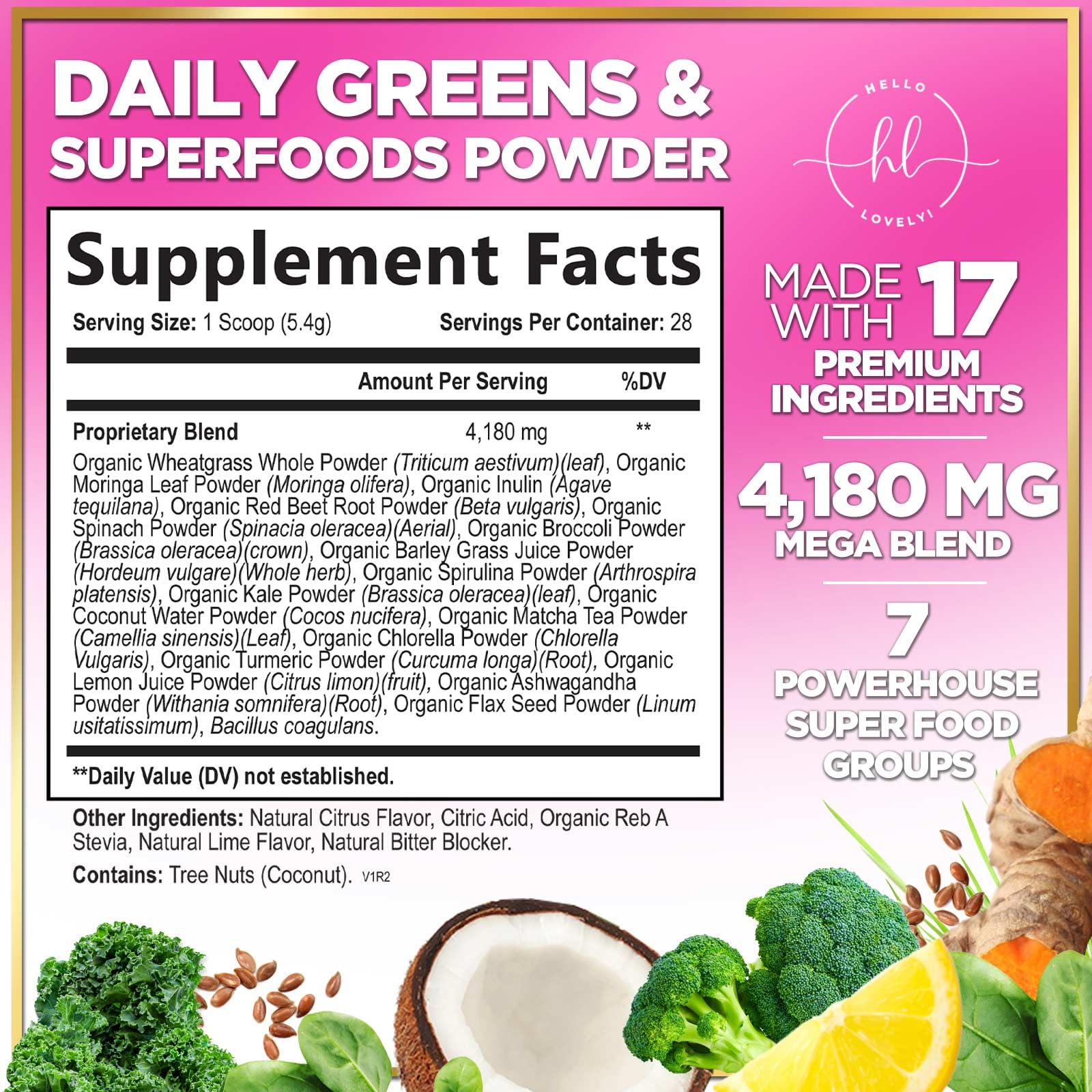 Hello Lovely! Mezcla de spirulina y clorella para aportar nutrientes y energía.