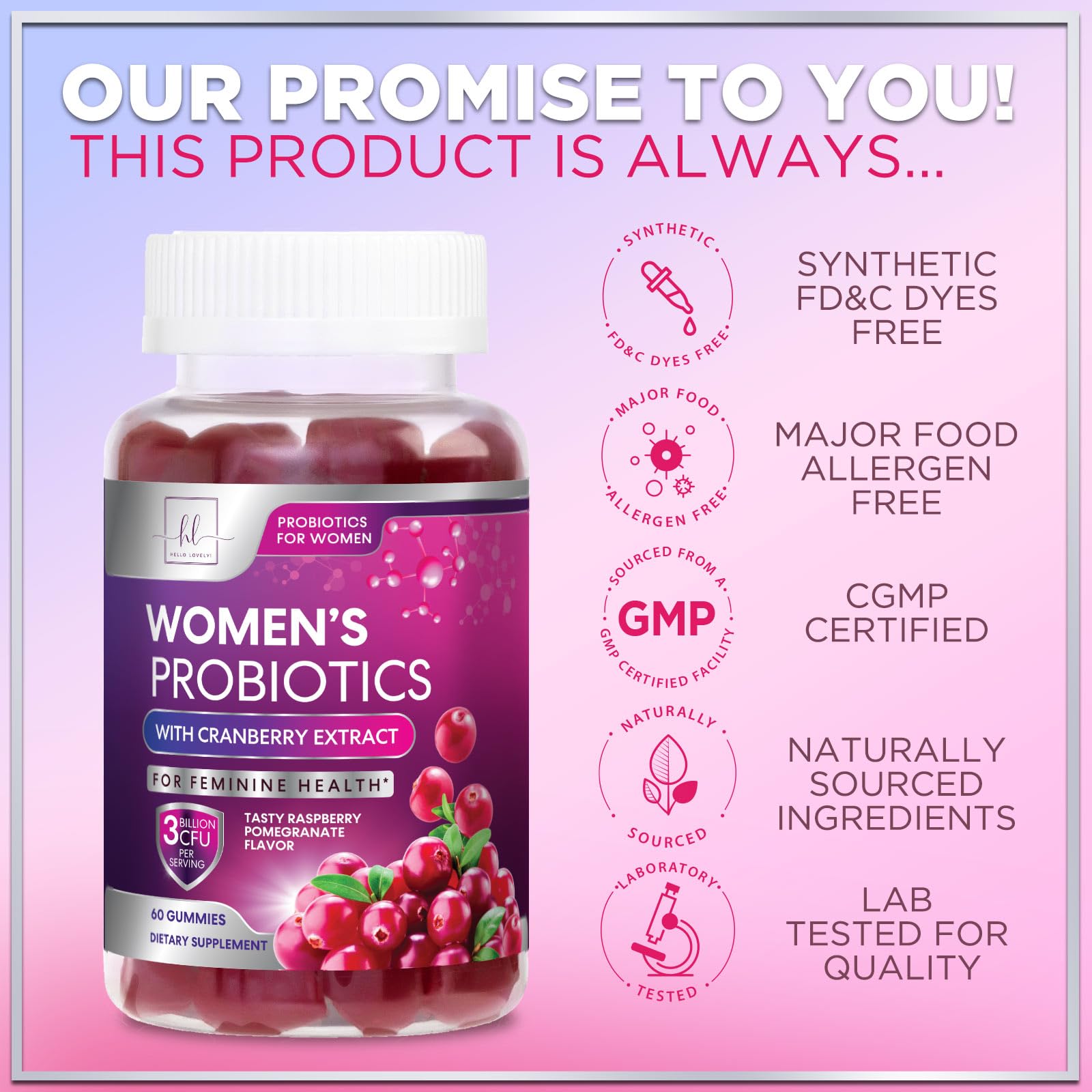 Hello Lovely probioticos mujeres: ingredientes prebioticos para salud intestinal.