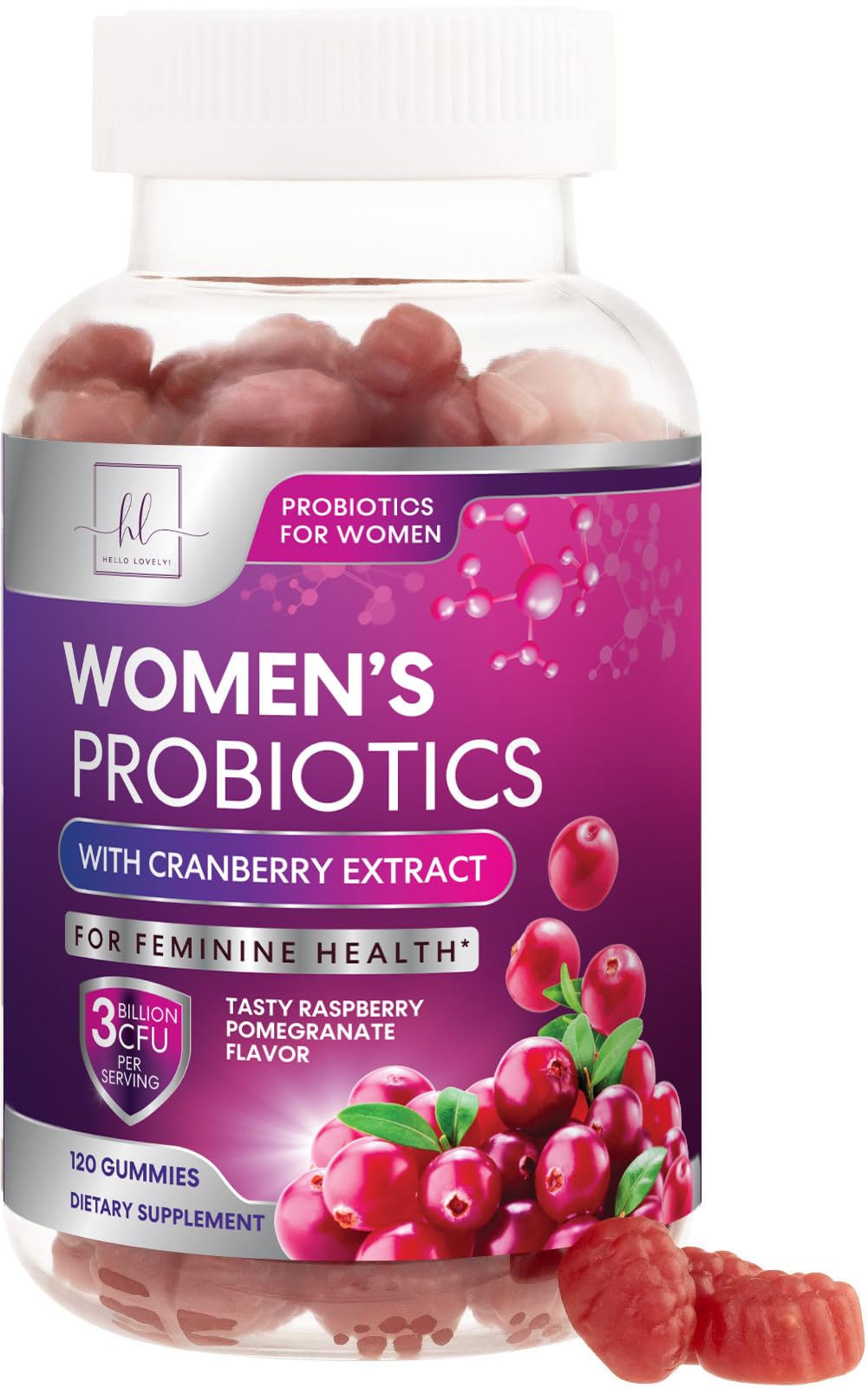 Hello Lovely! probióticos para mujeres gomitas con arándano, apoyo digestivo diario y equilibrio