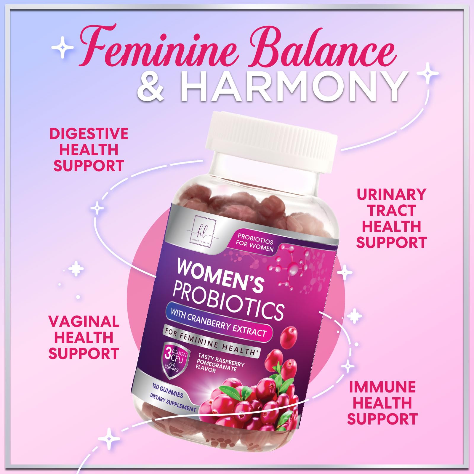 Hello Lovely! probióticos femeninos con arándano, apoyo digestivo diario y comodidad
