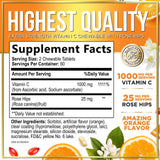 Hello Lovely Vitamina C 1000 mg, envase abierto, tabletas masticables fáciles de tomar sin azúcar.