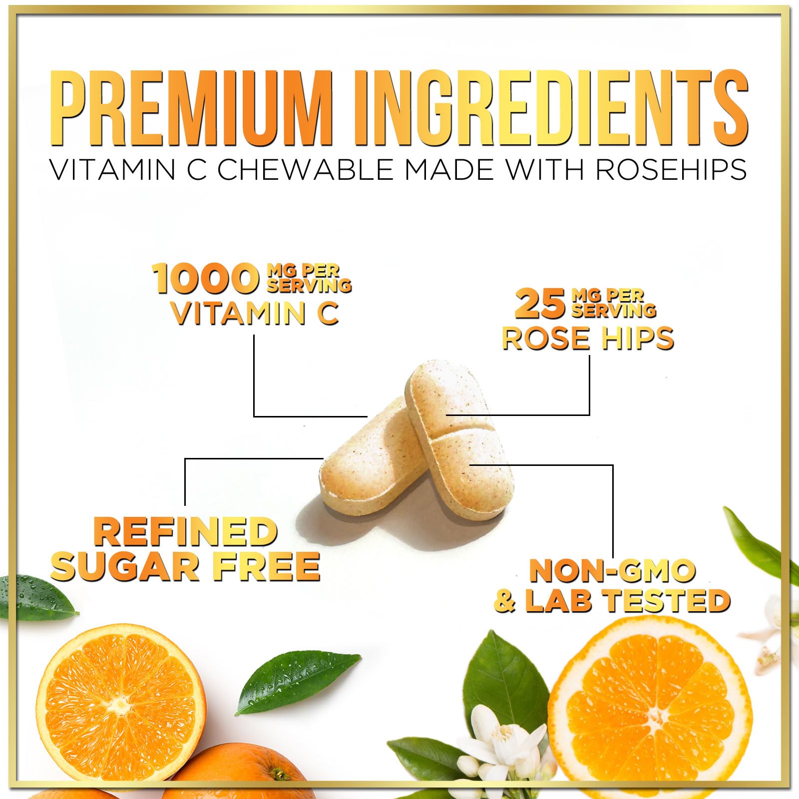 Hello Lovely Vitamina C 1000 mg, tabletas masticables, sabor suave y conveniente para el día.