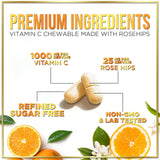 Hello Lovely Vitamina C 1000 mg, tabletas masticables, sabor suave y conveniente para el día.