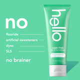 hello dentífrico sin fluor, sabor menta verde natural